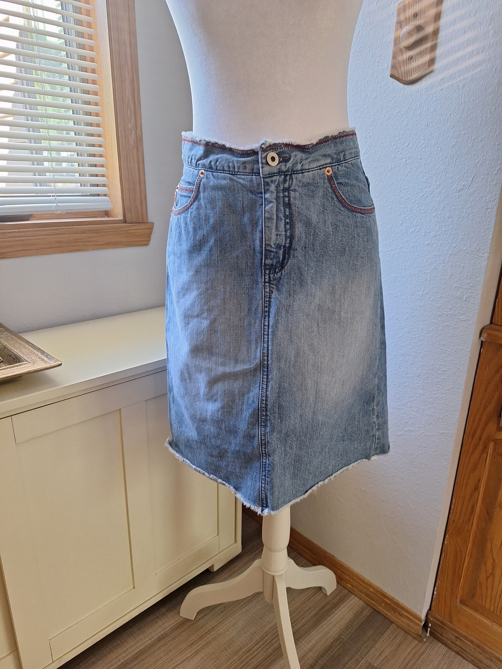 Vintage 90s GUESS  Denim Skirt Frayed Hem Made in Mexico